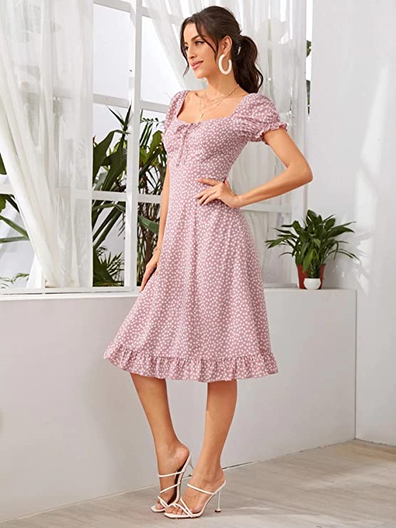 Lymio Dresses for Women Regular Multi Color Square Neck Half Sleeve Polyester Printed Dress(520-521) - Image 3